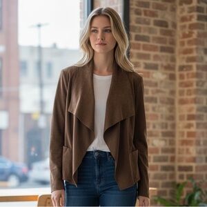 Max Studio Women XL Elegant Brown Suede Long Sleeve Pocket Open Front Cardigan